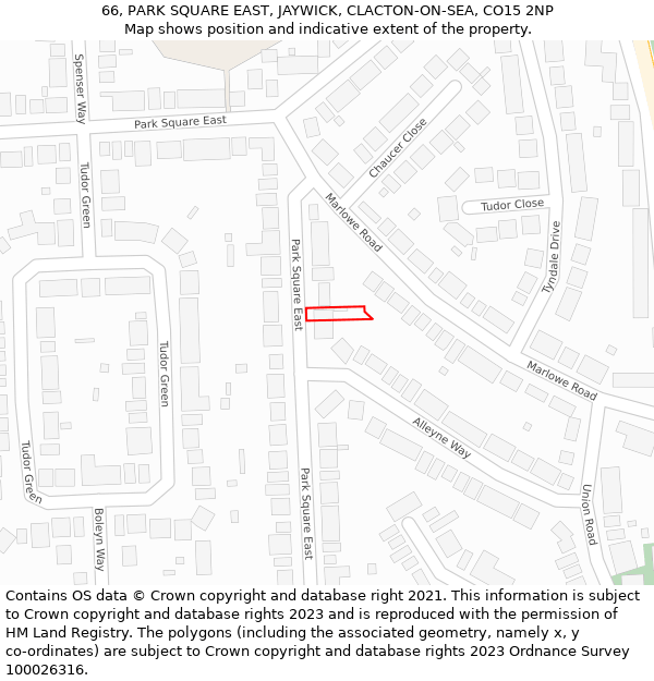66, PARK SQUARE EAST, JAYWICK, CLACTON-ON-SEA, CO15 2NP: Location map and indicative extent of plot