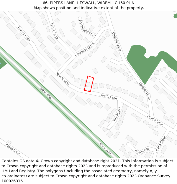 66, PIPERS LANE, HESWALL, WIRRAL, CH60 9HN: Location map and indicative extent of plot