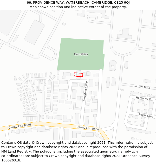 66, PROVIDENCE WAY, WATERBEACH, CAMBRIDGE, CB25 9QJ: Location map and indicative extent of plot