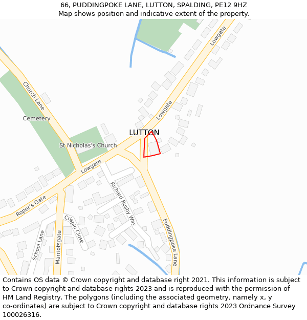 66, PUDDINGPOKE LANE, LUTTON, SPALDING, PE12 9HZ: Location map and indicative extent of plot