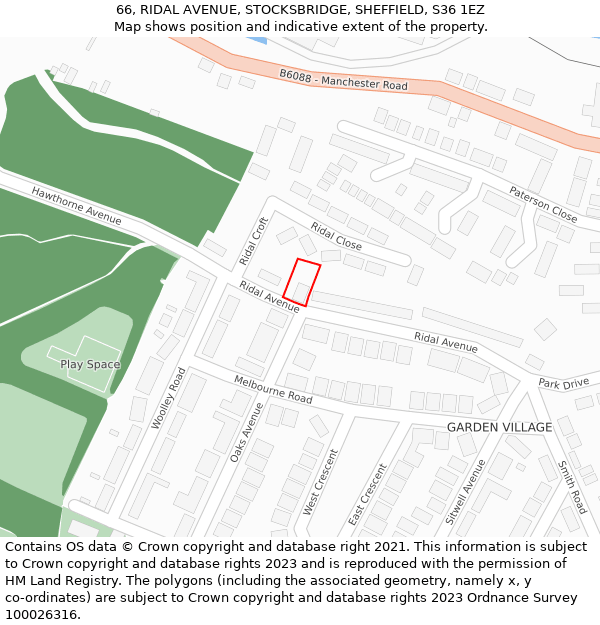 66, RIDAL AVENUE, STOCKSBRIDGE, SHEFFIELD, S36 1EZ: Location map and indicative extent of plot