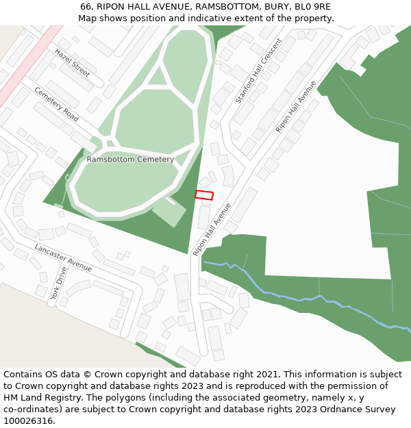 66, RIPON HALL AVENUE, RAMSBOTTOM, BURY, BL0 9RE: Location map and indicative extent of plot