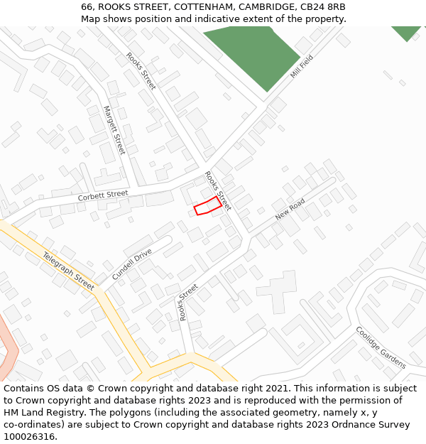 66, ROOKS STREET, COTTENHAM, CAMBRIDGE, CB24 8RB: Location map and indicative extent of plot