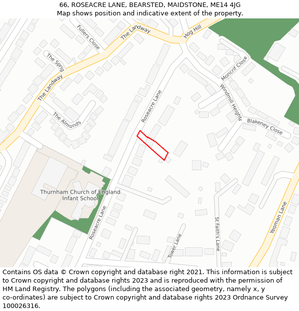 66, ROSEACRE LANE, BEARSTED, MAIDSTONE, ME14 4JG: Location map and indicative extent of plot