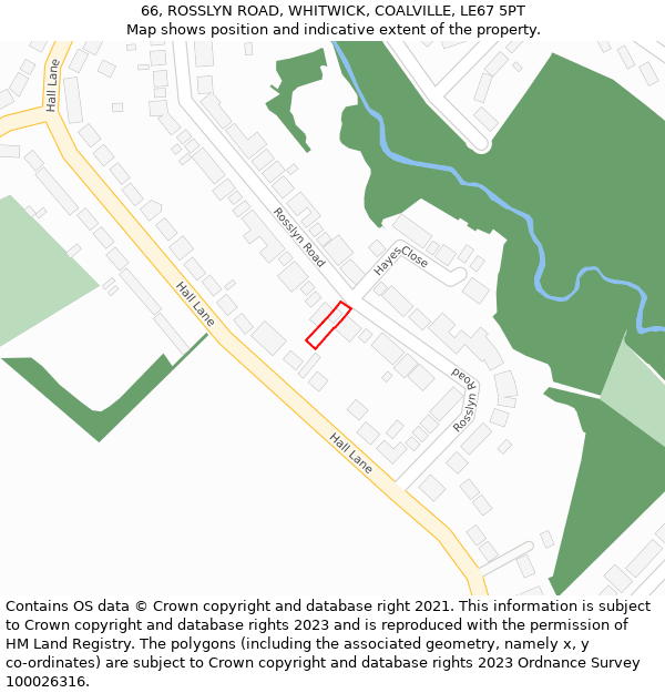 66, ROSSLYN ROAD, WHITWICK, COALVILLE, LE67 5PT: Location map and indicative extent of plot
