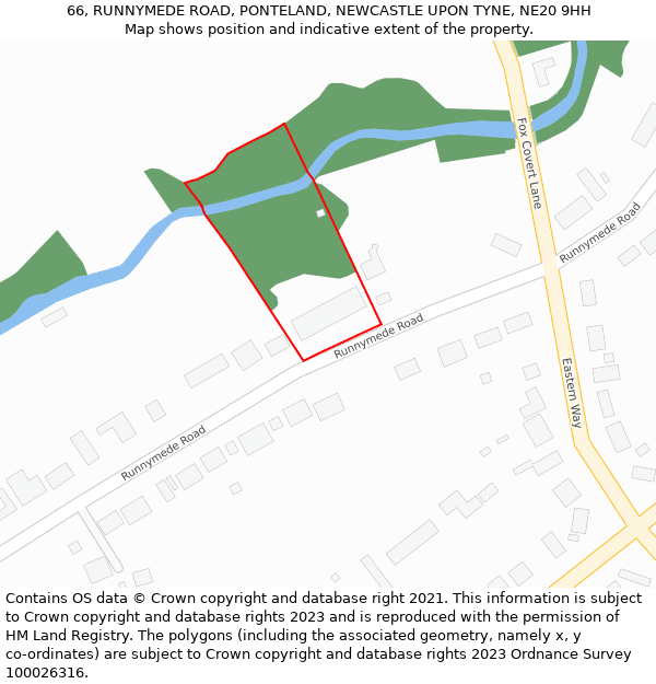 66, RUNNYMEDE ROAD, PONTELAND, NEWCASTLE UPON TYNE, NE20 9HH: Location map and indicative extent of plot