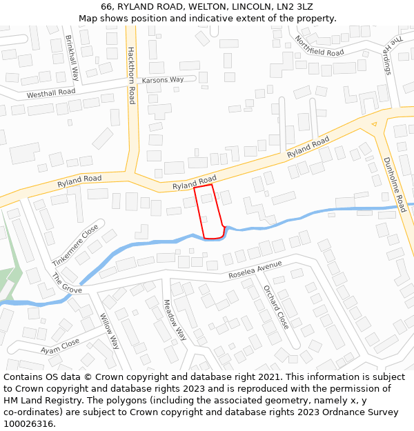 66, RYLAND ROAD, WELTON, LINCOLN, LN2 3LZ: Location map and indicative extent of plot