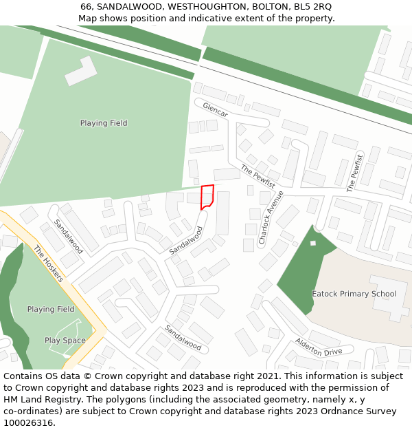 66, SANDALWOOD, WESTHOUGHTON, BOLTON, BL5 2RQ: Location map and indicative extent of plot