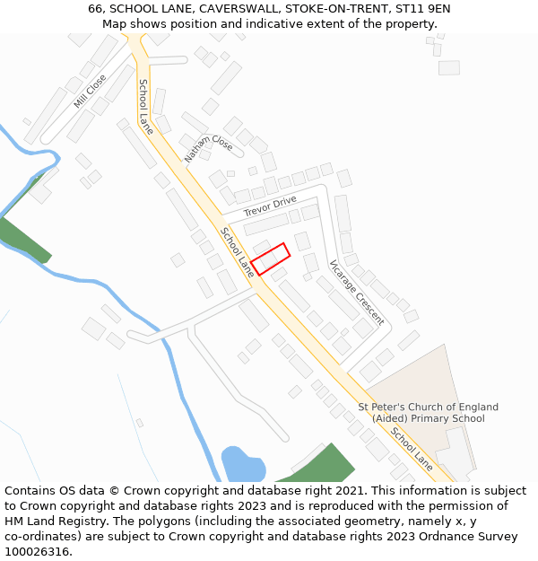 66, SCHOOL LANE, CAVERSWALL, STOKE-ON-TRENT, ST11 9EN: Location map and indicative extent of plot