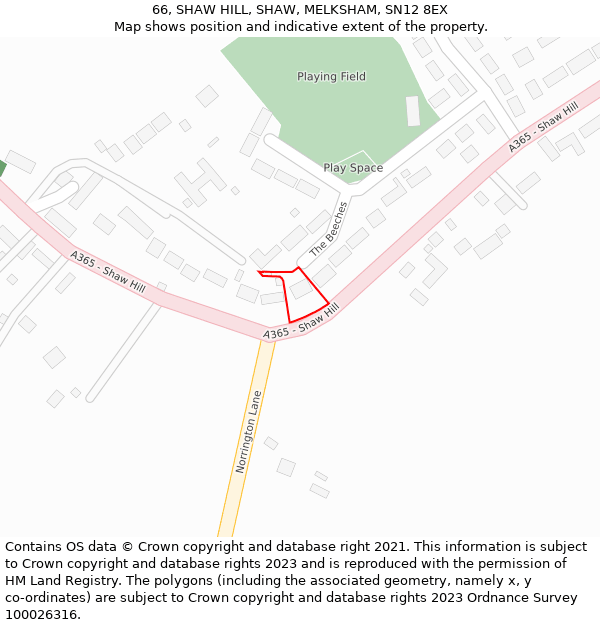 66, SHAW HILL, SHAW, MELKSHAM, SN12 8EX: Location map and indicative extent of plot