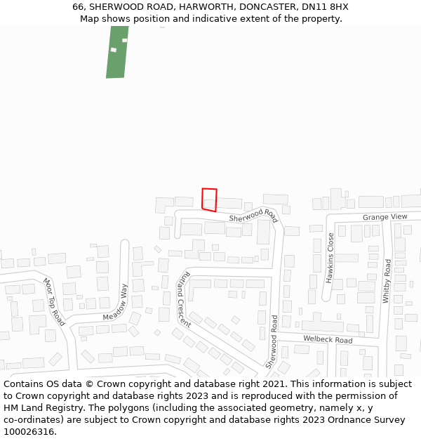 66, SHERWOOD ROAD, HARWORTH, DONCASTER, DN11 8HX: Location map and indicative extent of plot