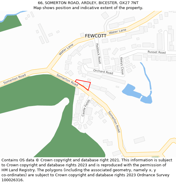 66, SOMERTON ROAD, ARDLEY, BICESTER, OX27 7NT: Location map and indicative extent of plot