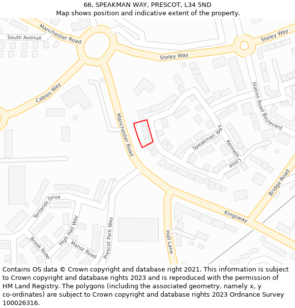 66, SPEAKMAN WAY, PRESCOT, L34 5ND: Location map and indicative extent of plot