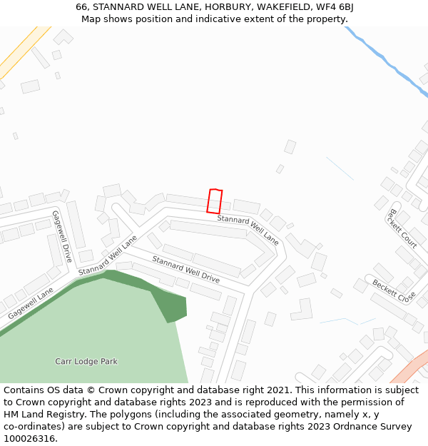 66, STANNARD WELL LANE, HORBURY, WAKEFIELD, WF4 6BJ: Location map and indicative extent of plot