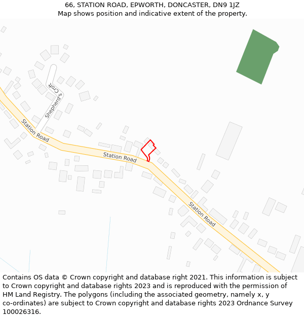 66, STATION ROAD, EPWORTH, DONCASTER, DN9 1JZ: Location map and indicative extent of plot