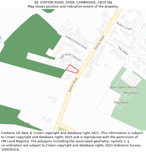 66, STATION ROAD, OVER, CAMBRIDGE, CB24 5NJ: Location map and indicative extent of plot