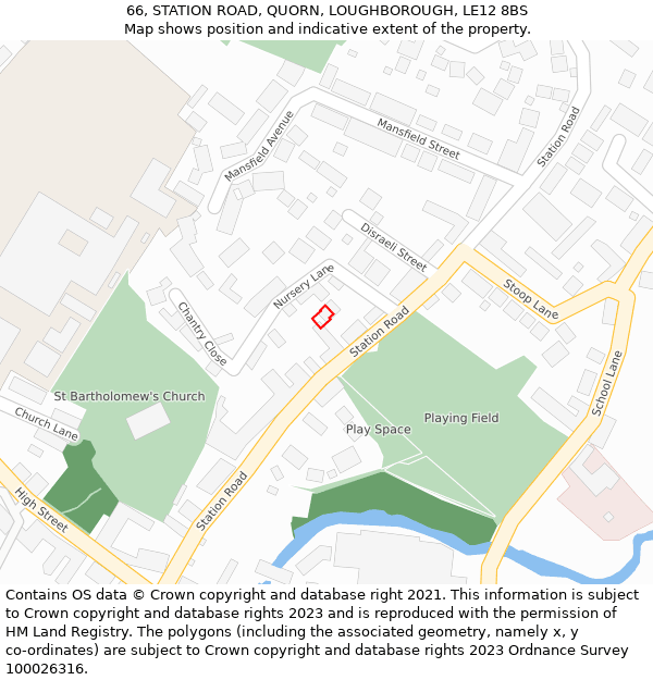 66, STATION ROAD, QUORN, LOUGHBOROUGH, LE12 8BS: Location map and indicative extent of plot