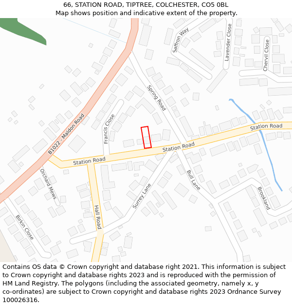 66, STATION ROAD, TIPTREE, COLCHESTER, CO5 0BL: Location map and indicative extent of plot