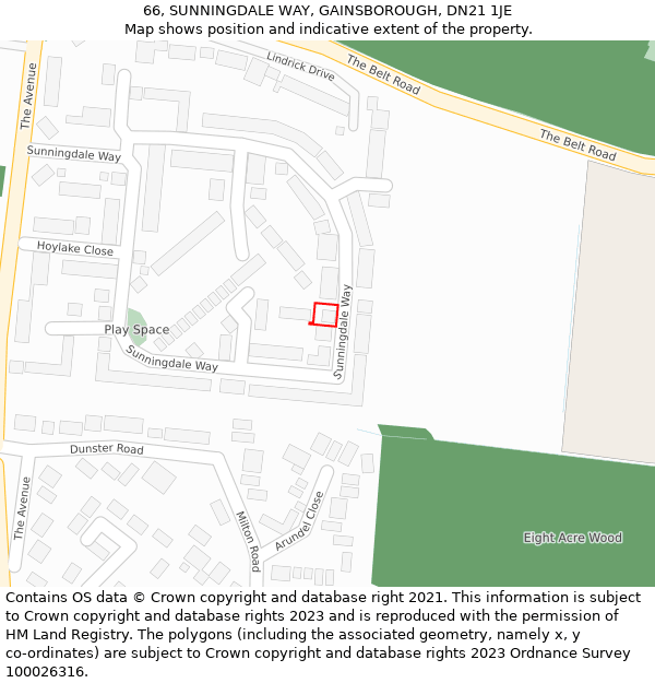 66, SUNNINGDALE WAY, GAINSBOROUGH, DN21 1JE: Location map and indicative extent of plot