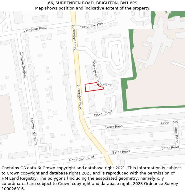 66, SURRENDEN ROAD, BRIGHTON, BN1 6PS: Location map and indicative extent of plot