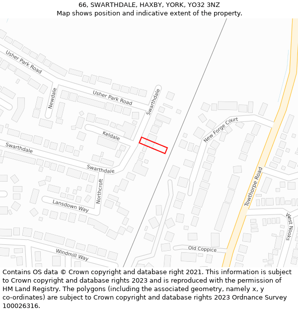 66, SWARTHDALE, HAXBY, YORK, YO32 3NZ: Location map and indicative extent of plot