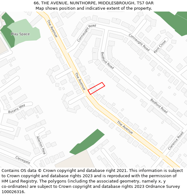66, THE AVENUE, NUNTHORPE, MIDDLESBROUGH, TS7 0AR: Location map and indicative extent of plot
