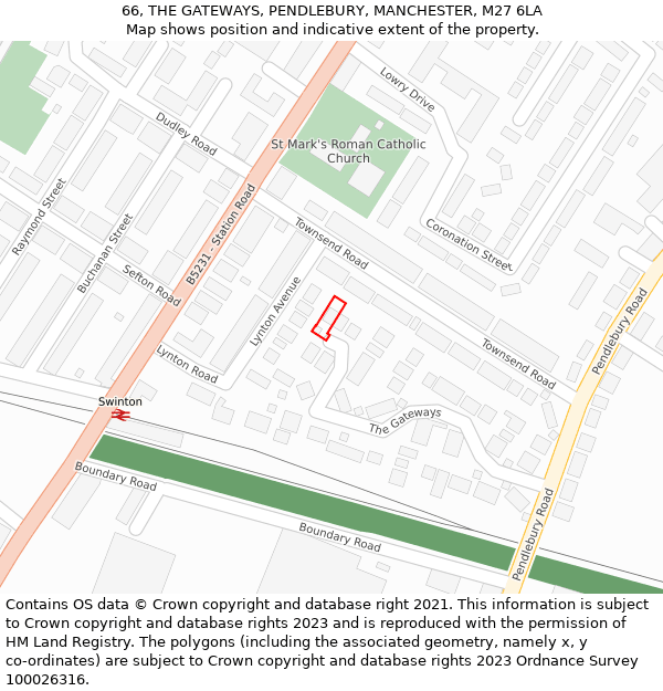 66, THE GATEWAYS, PENDLEBURY, MANCHESTER, M27 6LA: Location map and indicative extent of plot