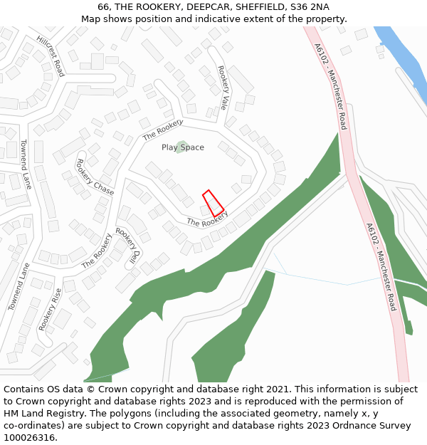 66, THE ROOKERY, DEEPCAR, SHEFFIELD, S36 2NA: Location map and indicative extent of plot