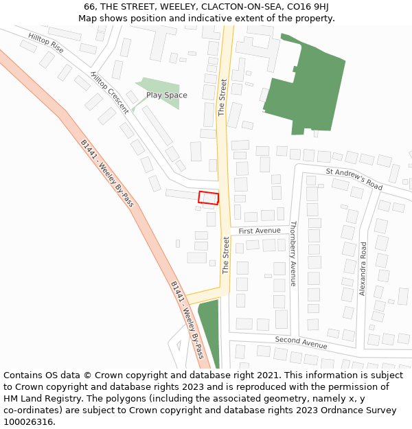 66, THE STREET, WEELEY, CLACTON-ON-SEA, CO16 9HJ: Location map and indicative extent of plot
