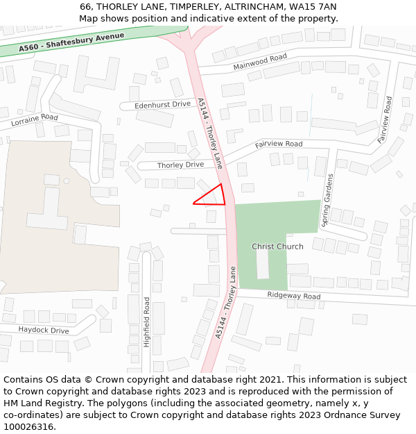 66, THORLEY LANE, TIMPERLEY, ALTRINCHAM, WA15 7AN: Location map and indicative extent of plot