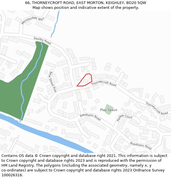 66, THORNEYCROFT ROAD, EAST MORTON, KEIGHLEY, BD20 5QW: Location map and indicative extent of plot