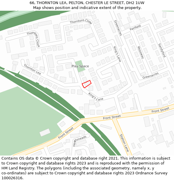 66, THORNTON LEA, PELTON, CHESTER LE STREET, DH2 1UW: Location map and indicative extent of plot