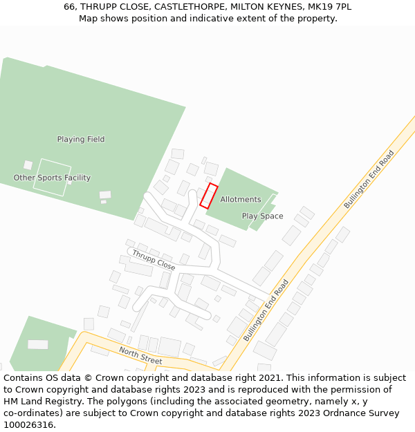 66, THRUPP CLOSE, CASTLETHORPE, MILTON KEYNES, MK19 7PL: Location map and indicative extent of plot