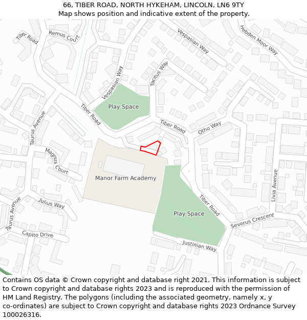 66, TIBER ROAD, NORTH HYKEHAM, LINCOLN, LN6 9TY: Location map and indicative extent of plot