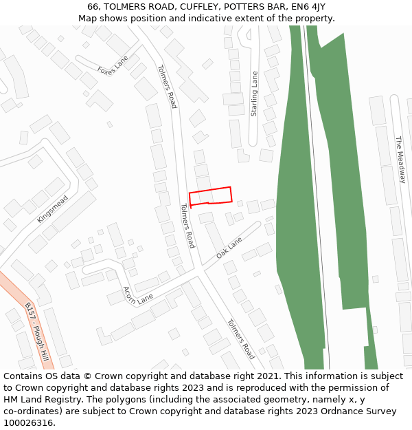 66, TOLMERS ROAD, CUFFLEY, POTTERS BAR, EN6 4JY: Location map and indicative extent of plot