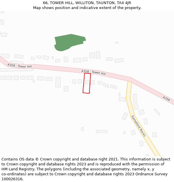 66, TOWER HILL, WILLITON, TAUNTON, TA4 4JR: Location map and indicative extent of plot