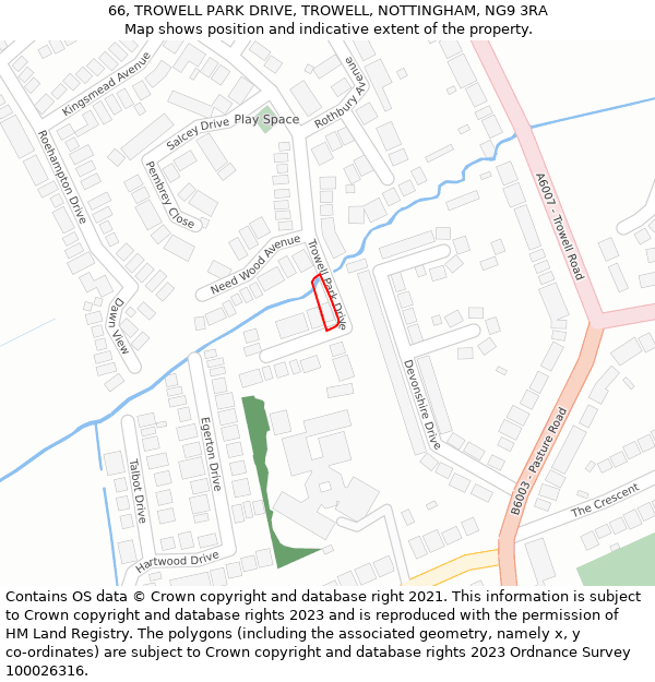 66, TROWELL PARK DRIVE, TROWELL, NOTTINGHAM, NG9 3RA: Location map and indicative extent of plot
