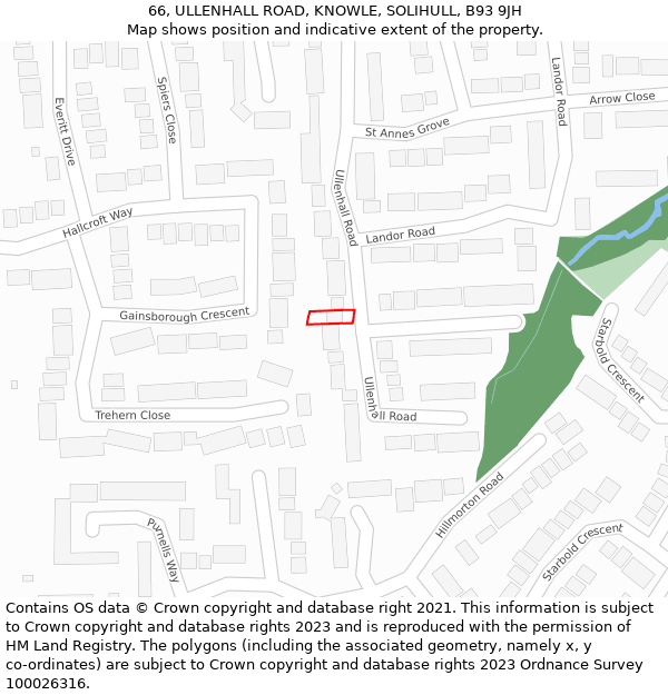 66, ULLENHALL ROAD, KNOWLE, SOLIHULL, B93 9JH: Location map and indicative extent of plot