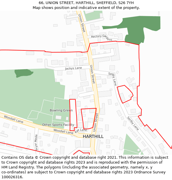 66, UNION STREET, HARTHILL, SHEFFIELD, S26 7YH: Location map and indicative extent of plot