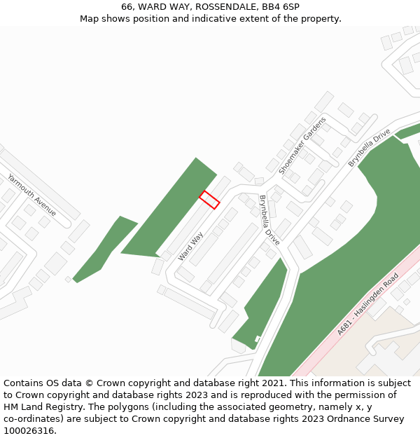 66, WARD WAY, ROSSENDALE, BB4 6SP: Location map and indicative extent of plot
