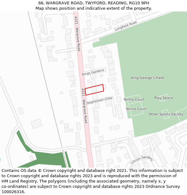 66, WARGRAVE ROAD, TWYFORD, READING, RG10 9PH: Location map and indicative extent of plot