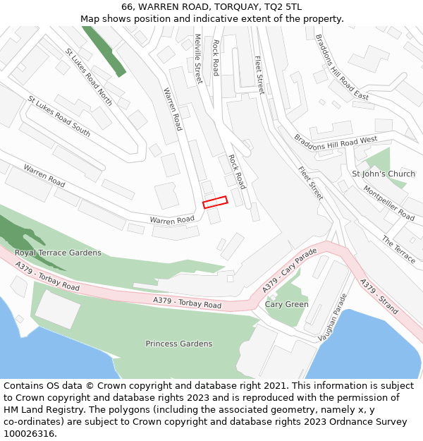 66, WARREN ROAD, TORQUAY, TQ2 5TL: Location map and indicative extent of plot