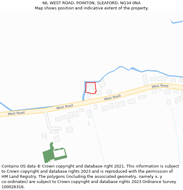 66, WEST ROAD, POINTON, SLEAFORD, NG34 0NA: Location map and indicative extent of plot