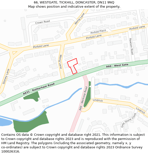 66, WESTGATE, TICKHILL, DONCASTER, DN11 9NQ: Location map and indicative extent of plot