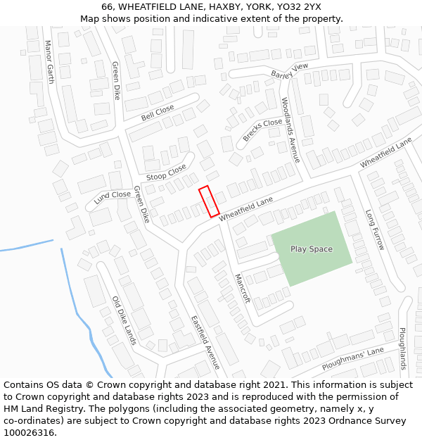 66, WHEATFIELD LANE, HAXBY, YORK, YO32 2YX: Location map and indicative extent of plot