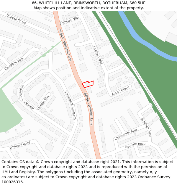 66, WHITEHILL LANE, BRINSWORTH, ROTHERHAM, S60 5HE: Location map and indicative extent of plot