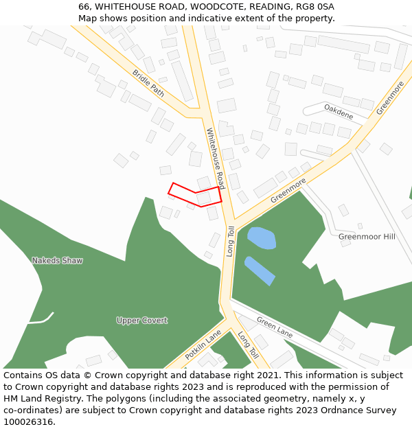 66, WHITEHOUSE ROAD, WOODCOTE, READING, RG8 0SA: Location map and indicative extent of plot