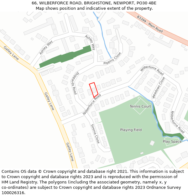 66, WILBERFORCE ROAD, BRIGHSTONE, NEWPORT, PO30 4BE: Location map and indicative extent of plot