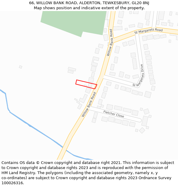 66, WILLOW BANK ROAD, ALDERTON, TEWKESBURY, GL20 8NJ: Location map and indicative extent of plot