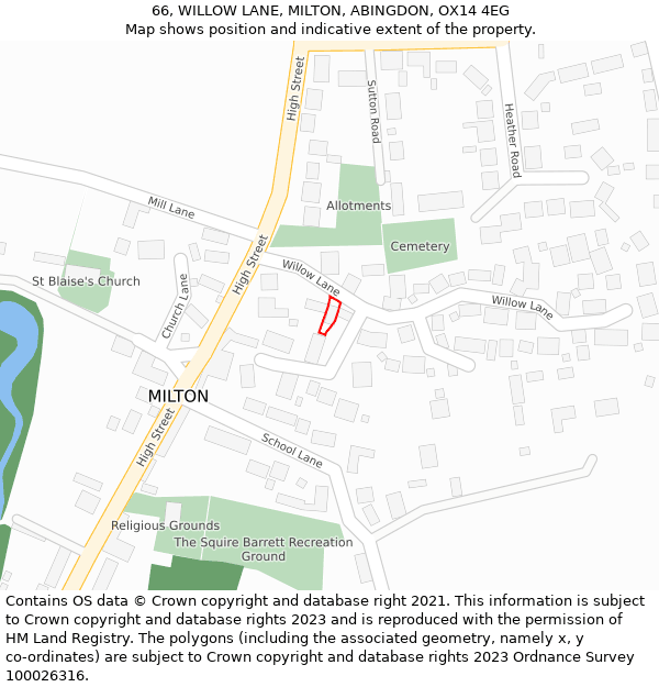 66, WILLOW LANE, MILTON, ABINGDON, OX14 4EG: Location map and indicative extent of plot